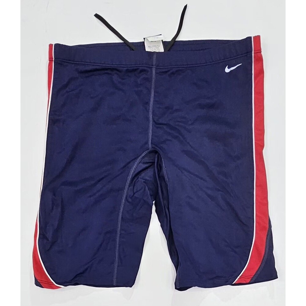 VTG Nike Mens 38 USA Swim Jammer Navy Red Spliced Trunks JZ3064 Compression Swim